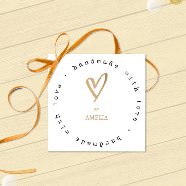 Handmade with love Gift Tag | Printable Made with love Label, Editable Handmade with love Card, Corjl Template | Ivory and Gold 3288