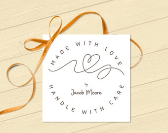 Made with love Gift Tag, Editable Handle With Care Label, Printable Made with love Card, Corjl Template |  Ivory and Gold 3308 GT