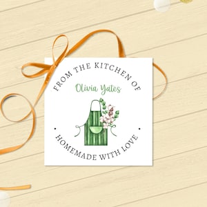 Green Kitchen Apron Gift Tag: Homemade With Love Label (Editable Corjl Template)