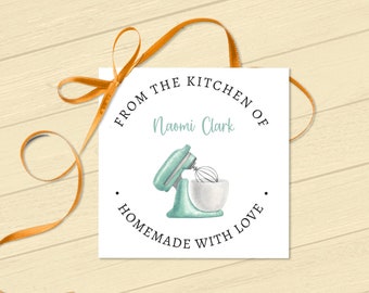 Blue Kitchen Mixer Gift Tag: Homemade With Love Label (Printable Editable Corjl Template)