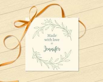 Made with love Gift Tag, Editable Thank You Label, Printable Made with love Card, Corjl Template |  Ivory and Gold 3297 GT