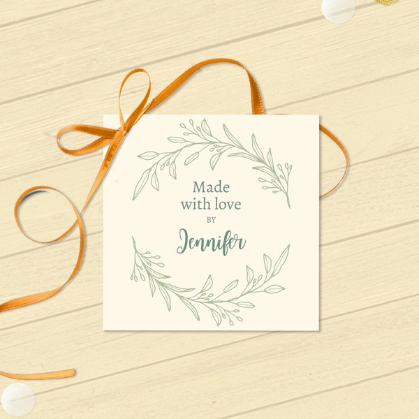 Made with love Gift Tag, Editable Thank You Label, Printable Made with love Card, Corjl Template |  Ivory and Gold 3297 GT