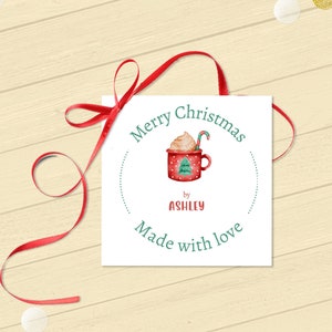 Heiße Schokolade Frohe Weihnachten Geschenkanhänger, Made with Love Heiße Schokolade, Made at home Label, Corjl Template |  Elfenbein und Gold 3099A matt