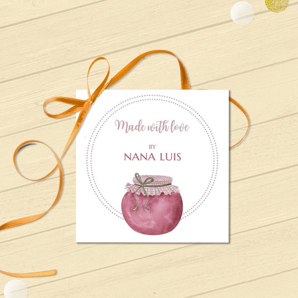 Homemade Jam Gift Tag, Fresh Jelly Label, Made With Love Label, Plum Jam, Printable Editable Corjl Template | Ivory and Gold 3371 GT