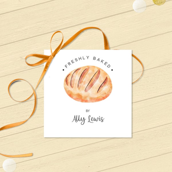 Fresh Bread Loaf Gift Tag, Freshly Baked Food Tag, Homemade With Love Label, Printable Editable Corjl Template |  Ivory and Gold 3346 GT