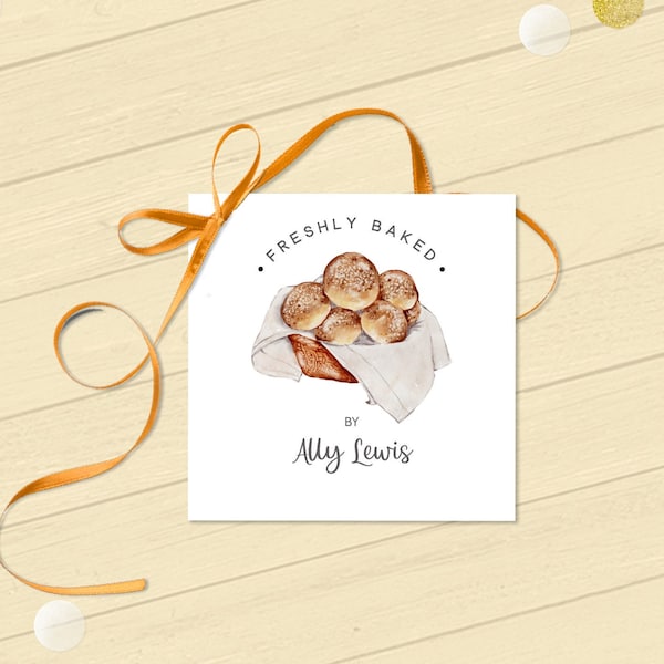 Fresh Bread Buns Gift Tag, Freshly Baked Food Tag, Homemade With Love Label, Printable Editable Corjl Template |  Ivory and Gold 3349 GT
