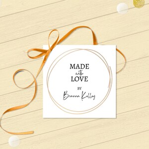 Mit Liebe gemacht Geschenkanhänger, bearbeitbares handgemachtes Etikett, druckbar mit Liebe gemacht Karte, Corjl-Vorlage |  Elfenbein und Gold 3290 BRZ