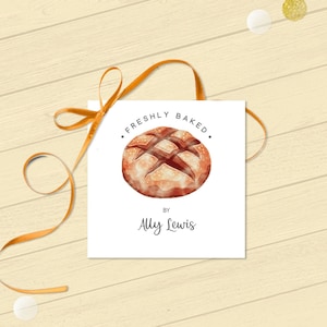 Etiqueta de regalo de pan fresco, etiqueta de comida recién horneada, etiqueta hecha en casa con amor, plantilla de Corjl editable e imprimible / Marfil y dorado 3345 GT