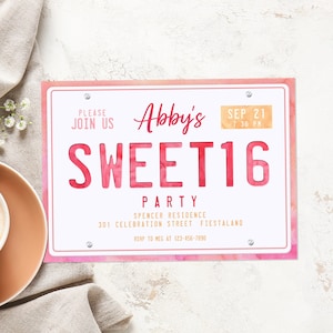 Editable Sweet Sixteen License Plate Invitation (DIY Printable)
