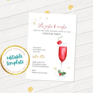 Jingle and Mingle Einladung, Urlaub Cocktails Party, Happy Hour einladen, Weihnachtsstimmung, DIY bearbeitbare Vorlage Corjl | 3282 IN