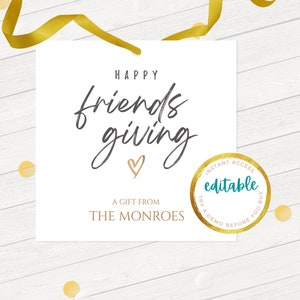 Friendsgiving Geschenkanhänger, Minimalistischer Friendsgiving Gunstanhänger, Happy Friendsgiving Einschlusskarte, Happy Friendsgiving Typografie Karte | 3034