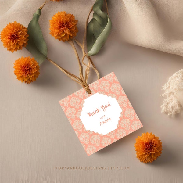 Indian Gift Tag | Block Print Return Gift Tag, Batik Print Enclosure Card, Desi Thank You, Editable Printable, Diwali Wedding Label | 3502