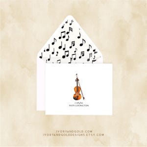 Personalized Music Stationery - Violin Note Card with Envelope, Musician Thank You Notes, Choir Stationery, Music Teacher Notecard | 3888
