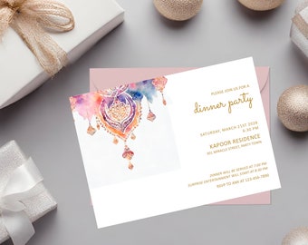 Indian Invitation {Housewarming, Wedding, Diwali, Dinner Party, Holi, Birth Announcement, Desi Design Card, Editable DIY, Corjl} 3959