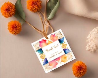 Indian Gift Tag | Return Gift Tag, Thank You Card, Desi Wedding Favor Tag, South Asian Printable Design, Editable Template | 3954