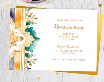 Indian Invitation {Housewarming, Wedding, Diwali, Dinner Party, Holi, Birth Announcement, Desi Design Card, Editable DIY, Corjl} 3948