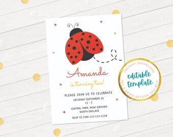 Ladybug Birthday Invitation: Editable Garden Party Invite (DIY Corjl)