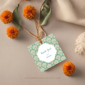 Étiquette-cadeau imprimée en bloc | Étiquette-cadeau de retour modifiable, carte à imprimé batik indien, étiquette de remerciement Desi, modèle Corjl imprimable | 3502