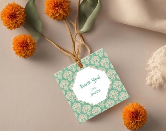 Block Print Gift Tag | Editable Return Gift Tag, Indian Batik Print Card, Desi Thank You label, Printable Corjl Template | 3502