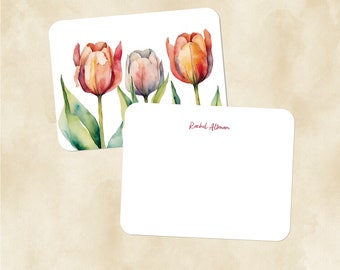 Personalized Floral Stationery Set {Tulips Thank You Note, Blank Note Cards with Envelopes, Colorful Notes, Hostess Gift, Gift for Her} 3710