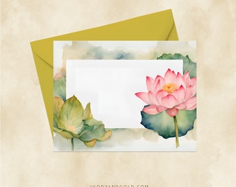 Personalized Stationery Set: Pink Lotus Flower {Floral, From the Desk of Notes, Notecards, Announcement, Invitation} 3978