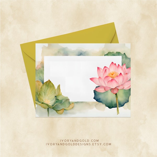 Personalized Stationery Set: Pink Lotus Flower {Floral, From the Desk of Notes, Notecards, Announcement, Invitation} 3978