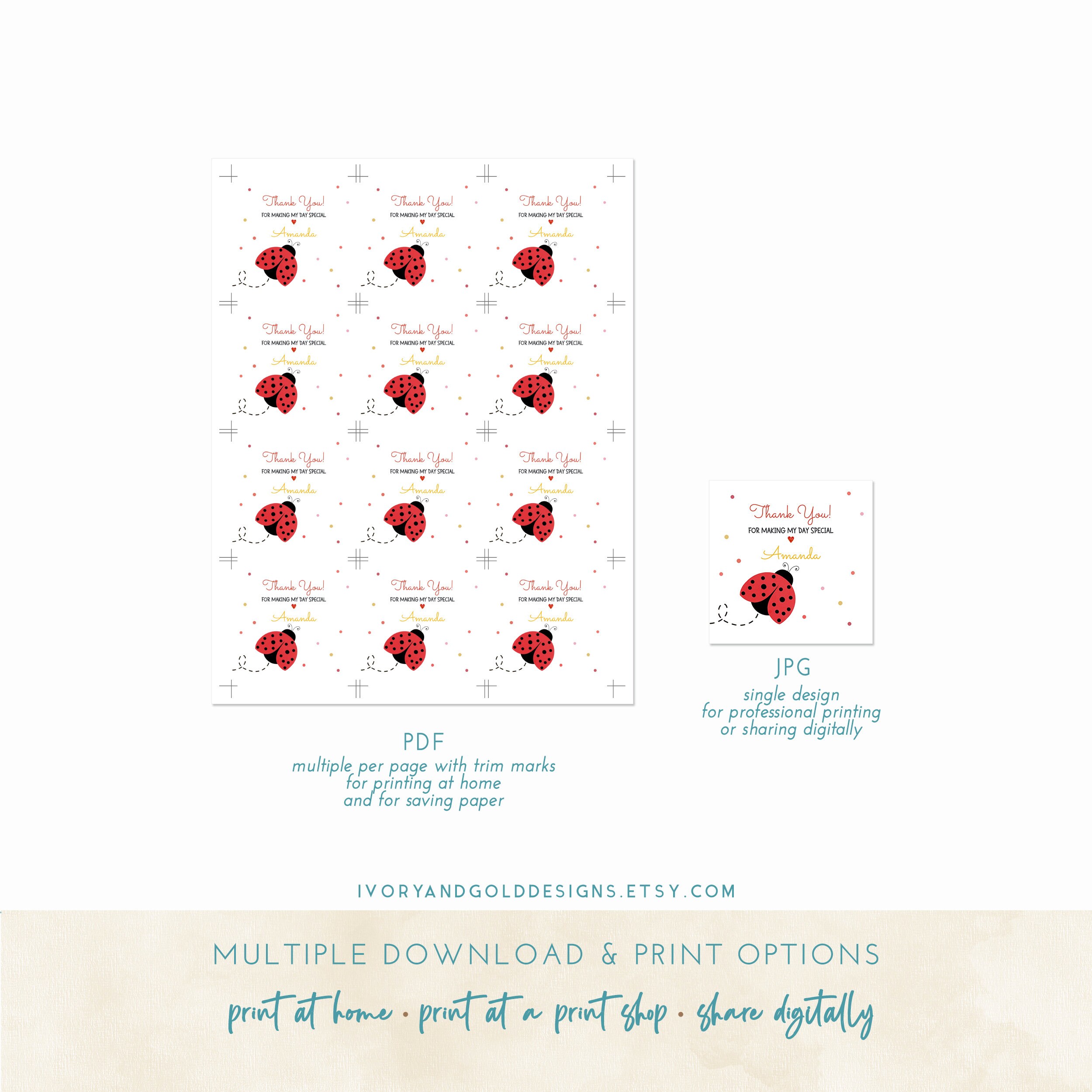 Editable Ladybug Party Printables Thank You Gift Tag Favor Bag Tag ...