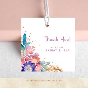Etiqueta de regalo india / Etiqueta de regalo de devolución, Tarjeta de agradecimiento, Etiqueta de regalo de boda desi, Plantilla Corjl editable e imprimible / 3957