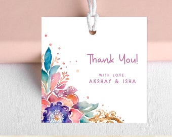 Indian Gift Tag | Return Gift Tag, Thank You Card, Desi Wedding Favor Tag, Printable Editable Corjl Template | 3957