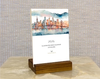 2026 World Cities Desk Calendar: Watercolor Skyline Art | Cityscapes | 8033