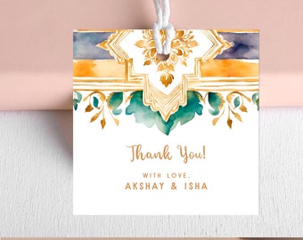 Indian Gift Tag | Return Gift Tag, Party Favor Thank You Tag, Desi Wedding, South Asian Printable Design, Editable Template | 3948