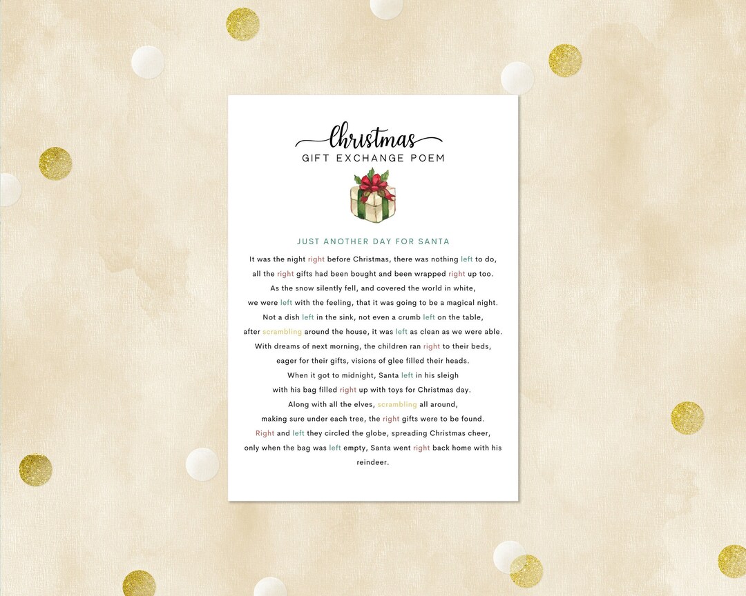 Christmas Gift Exchange Poem, Poem Gift Exchange, Holiday Game, Instant Download 3407 GM - Etsy