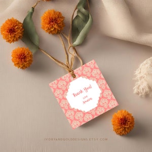 Indiaas cadeaulabel | Retourcadeaulabel met blokprint, bijlagekaart met batikprint, desi bedankje, bewerkbare afdrukbaar, diwali-huwelijkslabel | 3502