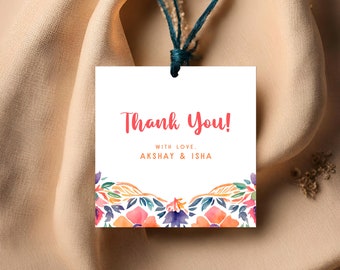 Indian Gift Tag | Return Gift Tag, Thank You Card, Desi Wedding Favor Tag, Printable Editable Corjl Template | 3966