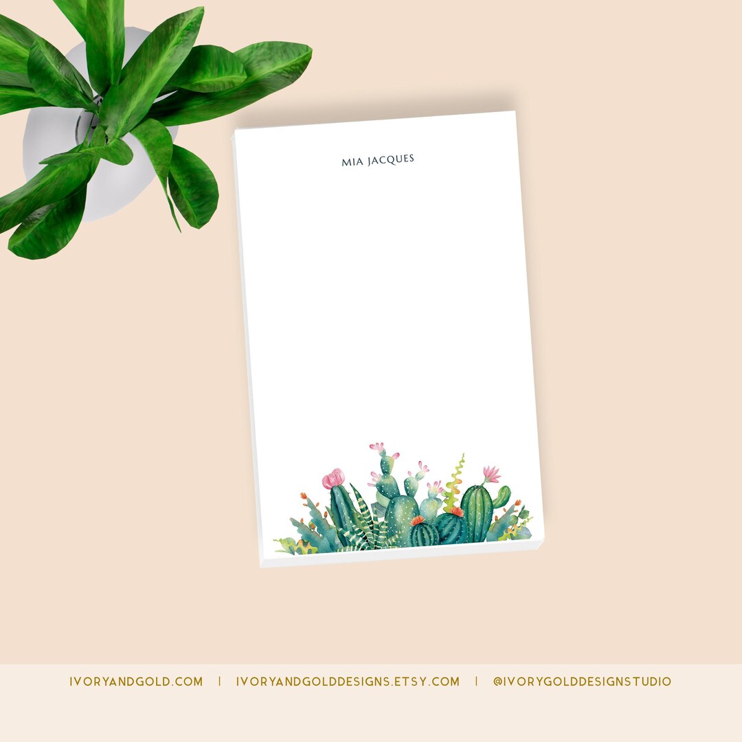 Botanical Notepad Personalized Succulent Notepad: Botanical Stationery, Cactus Memo Pad ...