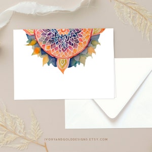 Cartão Mandala | Rangoli Colorido, Cartão de Encerramento Diwali, Nota de Agradecimento, Cartão de Casamento Indiano, Etiqueta de Presente Puja, Mini Cartão com Envelope | 3620