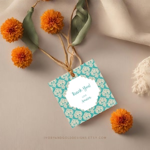 Étiquette-cadeau imprimée en bloc | Étiquette-cadeau de retour modifiable, carte à imprimé batik indien, étiquette de remerciement Desi, modèle Corjl imprimable | 3502