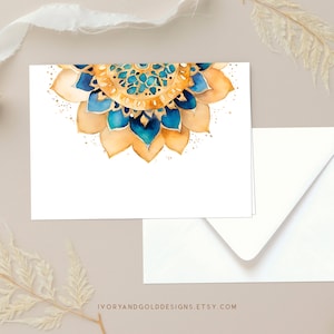 Cartão de anexo de mandala | Etiqueta de presente de Diwali, nota de agradecimento, cartão de casamento indiano, presente de puja, nota em branco com envelope | 3619