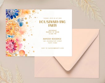 Indian Invitation {Housewarming, Wedding, Diwali, Dinner Party, Holi, Baby Shower, Desi Design Card, Editable DIY Template, Corjl} 3932