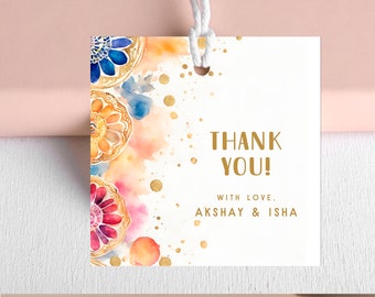 Indian Gift Tag | Return Gift Tag, Party Favor Thank You Tag, Desi Wedding, South Asian Printable Design, Editable Template | 3932