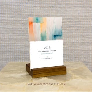 2025 Desk Calendar - Contemporary Whimsical Abstract Art, Small 4x6 with Wooden Stand | CL039