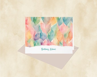 Custom Abstract Art Stationery | Pastel Watercolor Designer Personalized Notecard, Whimsical Colorful Feminine Thank You Note | 3516