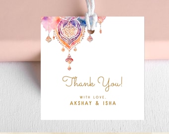 Indian Gift Tag | Return Gift Tag, Thank You Card, Desi Wedding Favor Tag, Printable Editable Corjl Template | 3959