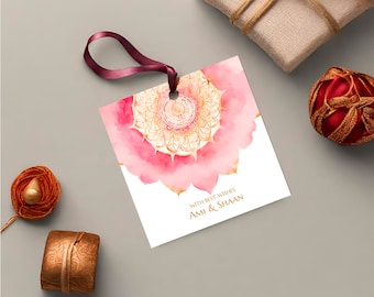 Mandala Gift Tag | Indian Return Gift Tag, Desi Wedding Thank You, Pink Rangoli Print, Printable Label, Corjl | 3626