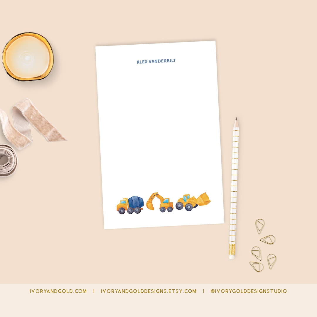Personalized Construction Notepad: Kids Stationery, Digger Theme - Etsy