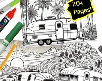 Páginas para colorear de Airstream y remolques antiguos. Descarga instantánea
