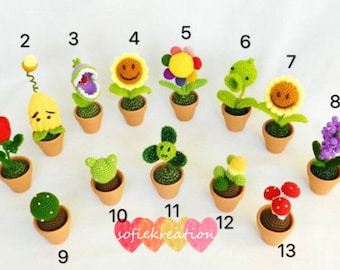 Crochet Mini Plants vs Zombies,Amigurumi plant decor,Forever Sunflower plant,Home Decor,Crochet Flower,Amigurumi Flower Pot,Office Decor