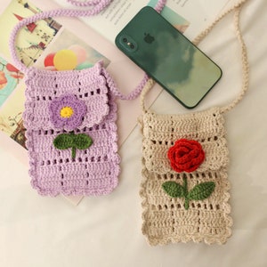 Crochet Phone Bag, Flower Mini Bag,Phone Case, Cell Phone Holder, Crossbody Bag, Summer Bag, Crochet Purse