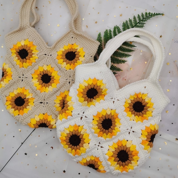 Crochet sunflower bag, amigurumi flower bag, crochet bag, crochet shoulder bag, crochet tote bag, summer bag, tote flower bag