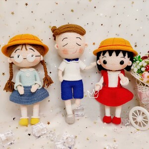 Crochet Chibi Maruko and Friends,amigurumi Maruko doll,Cute amigurumi Maruko doll,Handmade Honami Tamae, crochet Kazuhiko Hanawa,